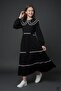 Black Girl's Lace Detailed Double Collar Polka Dot Long Dress 24753 - 6