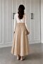Women's Beige Elastic Waist Pocketed Scuba Crepe Lycra High Waist Long Flared Skirt - 7