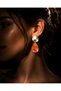 Marble Patterned Drop Earrings Gold Color Textured Detailed Special Glass Stone Stylish Daily and Special Occasion Women's Earrings - 7