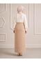 Women's Beige High Waist Button Detailed Pocketed Scuba Crepe Lycra Pencil Skirt (Promotional Price) - 6