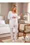 New Season Ecru Lace Detailed Design with Easy Breastfeeding Feature, Rope Strap Maternity Pajama Set - 3
