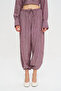 Women's Striped Comfortable Burgundy Trousers with Elastic Waist and Cuffs