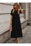 Women's Short Sleeve Crew Neck Long Viscose Dress - 2