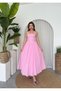 Women's Pink Halter Neck Square Neck Shirred Skirted Poplin Midi Dress - 4
