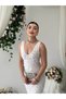 Women's White Midi Dress V-Neck Sleeveless 3D Rose Appliqué Fitted Dress - 8