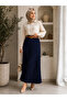 Women's Side Zippered Belted Pleated Imported Crepe Long Skirt - 4