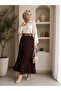 Women's Side Zippered Belted Pleated Imported Crepe Long Skirt - 2