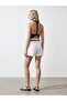 72761 Straw Belt Detailed Cotton Shorts-White - 3