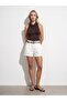 72761 Straw Belt Detailed Cotton Shorts-White - 2