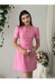 Women's Pink Mini Dress with Bow Detail, Short Sleeves, Crew Neck, Atlas Texture - 3