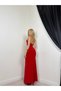 Women's Red Dress Halter Neck Lace Detailed Draped Backless Maxi Evening Dress - 2