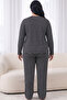 Black and White Striped Patterned Large Size Oversized Viscose Knitted Pajama Set26240954 - 3