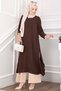 Slit Detailed Long Tunic Trousers Set Brown - 3