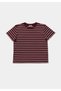 Regular Fit Round Neck Striped Women's Burgundy Short Sleeve T-Shirt - 5
