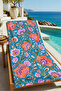 Bohemian Navy Blue Orange Floral Motif Patterned 70X150 Beach Towel - Digital Printed Bath Towel