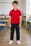 Children's Unisex Red 2-Piece Polo Collar School T-Shirt Set Short Sleeve + Long Sleeve 100% Cotton Lakos Fabric - 3