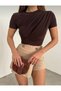 Women's Crew Neck and Waist Gathered Sandy Fabric Short Sleeve Blouse - 4