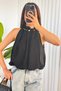 Women's Yellow Beaded Detailed Halter Neck Flowy Balloon Cut Sleeveless Blouse