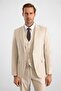 Beige Slim Pointed Collar Plain Dobby Covered Pocket 6 Drop Vest Suit - 2