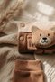 Milo Teddy Bear 3-Piece Baby Set - Cotton Waffle Knit Cardigan, Bodysuit and Pants Set - Earth Tones - 6
