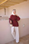 Burgundy Asymmetrical Cut Waist Tie Blouse - 3