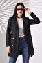 Degaj Collar Water Repellent Fabric Lined Belted Above Knee Pocketed Trench Coat Black