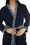 Athena Kimono Women's Bathrobe - Navy Blue with Jacquard Border, 100% Cotton - 4