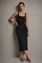 Women's Soft and Flexible Fabric Square Collar Slim Fit Buckle Detailed Strap Viscose Midi Black Dress - 2