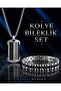 Stainless Steel Black Silver Color Bracelet Greek Pattern Necklace Set