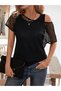 Women's round neck viscose tank top and mesh detailed blouse two-piece set - 2