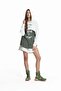 Ecru Green Layered Hooded Striped Piece Detailed Oversize Tunic Sweatshirt 19028 - 2