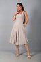 Women's Square Neck Lycra Scuba Crepe Thick Strap Hidden Zipper Midi Bell Dress
