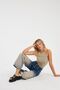 Women's Blue High Waist Contrast Transition Cotton Wideleg Jean Trousers - 6