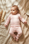 Lulla 100% Cotton Pink Heart Patterned 3-Piece Baby Set - Long Sleeve Snap Bodysuit and Ruffled Pants - 3