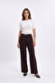 Pleated High Waisted Wide Leg Brown Trousers 0288