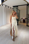 Backless Slit Detail Ecru Lace Dress