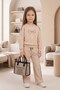 Girls' Set Children's Long Sleeve Stone-Bow Beige Detail Full Fit