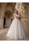 Girl's Long Princess Evening Dress with Floral Detail on the Shoulders - 4