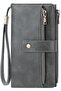 Women's large wallet brown/white RFID vintage PU zipper.