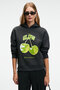 Yanmesa women's Oversized print and embroidery detailed long sleeve Hooded dark anthracite sweatshirt - 3