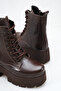 Belavelle Brown Patent Leather Women's Daily High-Top Lace-Up Zippered Boots - 5