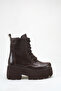 Belavelle Brown Patent Leather Women's Daily High-Top Lace-Up Zippered Boots - 2