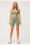 U Neck Bustier and Push up Shorts Sport Leggings Set - Khaki / 1920-1950