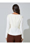 Off White Solid Pleated Detail Sweetheart Neck Peplum Top - 5
