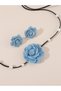 Pack of 3 - Blue Denim Floral Chocker Necklace and Earrings - 2