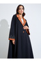 Black Contrast Collar Embellished Sleeves Abaya - 2