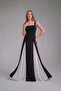 Women's Square Collar Chiffon Fabric Large Size Interspersed Long Evening Dress 8530 Black-White