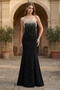 Women's Strapless Pearl Embellished Wide Size Range Fish Form Evening Dress 8563 Black - 3