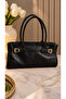 Shoulder and Hand Bag – Patterned Daily Bag with Long Handle and Gold Buckle - 2