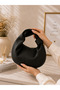 Women's Black Textured Hobo Shoulder Bag – Knot Handle Zippered Daily Handbag